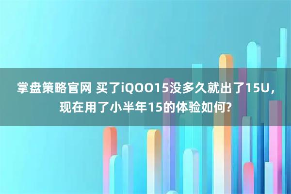 掌盘策略官网 买了iQOO15没多久就出了15U，现在用了小半年15的体验如何?