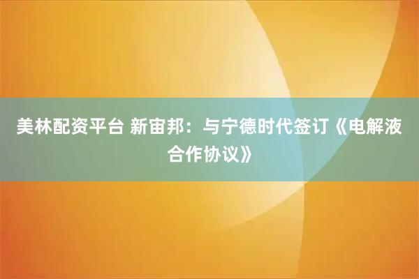美林配资平台 新宙邦：与宁德时代签订《电解液合作协议》